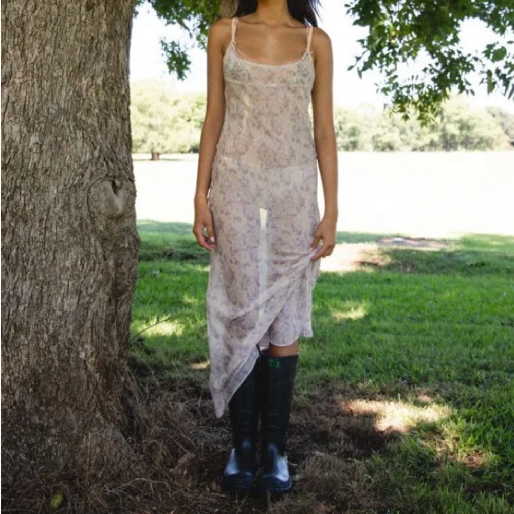 VRG GRL Sheer Floral Slip Maxi Dress in Pale Lavender